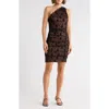 Bcbg Lace One-shoulder Body-con Dress In Brown