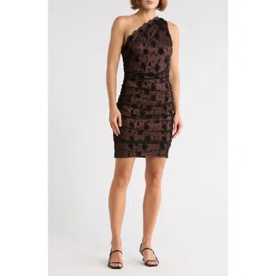 Bcbg Lace One-shoulder Body-con Dress In Brown