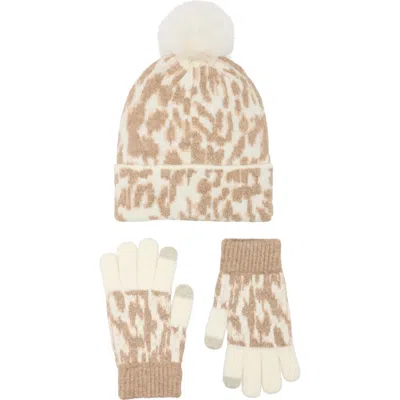 Bcbg Leopard Beanie & Gloves Set In Multi