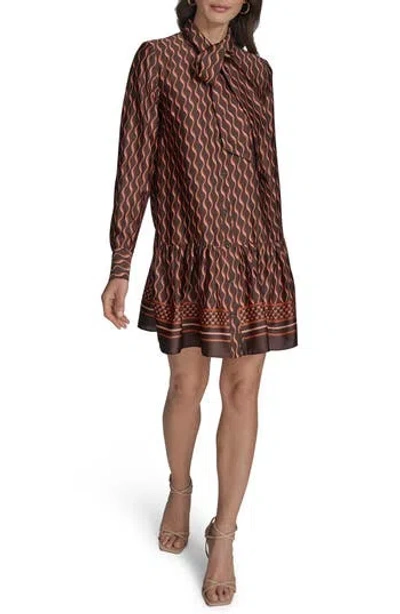 Bcbg Long Sleeve Drop Waist Shirtdress In Truffle Multi