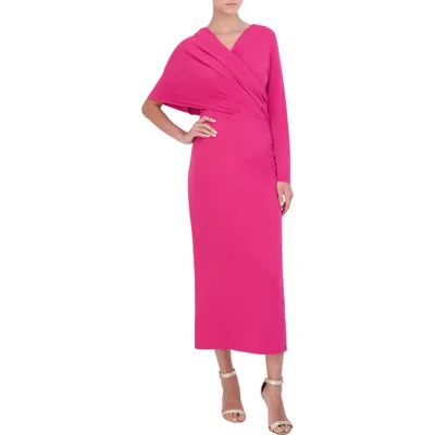 Bcbg Long Sleeve Surplice Knit Dress In Pink
