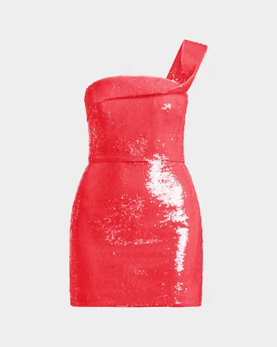 Bcbg Maci One-shoulder Sequin Mini Dress In Pink