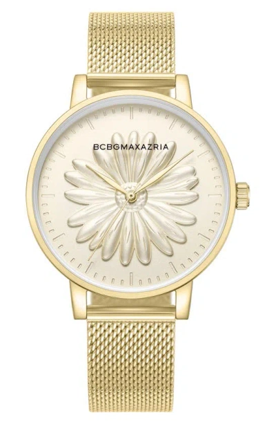 Bcbg Max Azria 3d Flower Quartz Mesh Strap Watch, 38mm In Gold