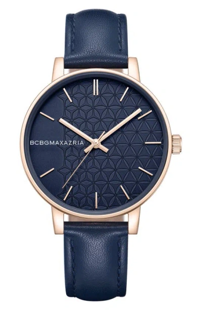 Bcbg Max Azria Classic Leather Strap Watch, 38mm In Blue