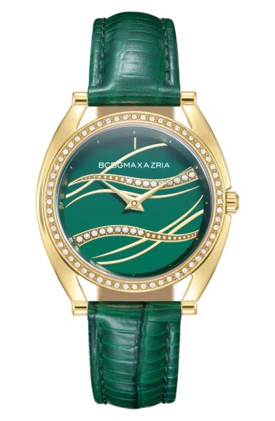 Bcbg Max Azria Classic Mother Of Pearl Dial Leather Strap Watch, 33.8mm In Green
