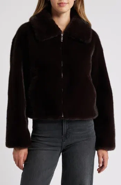 Bcbg Max Azria Faux Fur Crop Jacket In Espresso