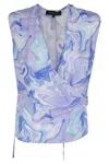 Bcbg Max Azria Marbled-pattern Sleeveless Blouse In Blue