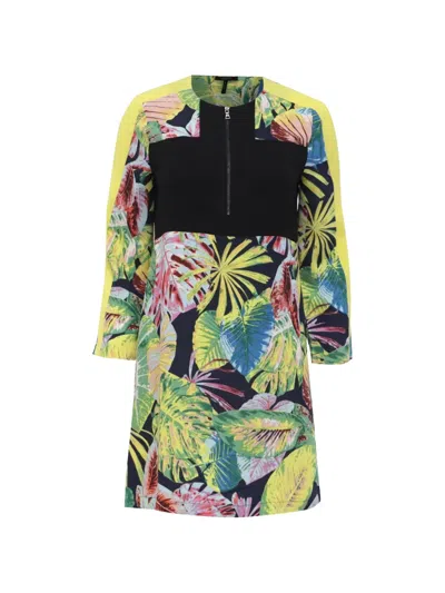 Pre-owned Bcbg Max Azria Tropical-print Mini Dress In Black
