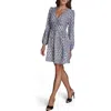 Bcbg Medallion Print Long Sleeve Crepe Minidress In Blue