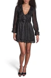 Bcbg Metallic Stripe Polka Dot Long Sleeve Minidress In Black