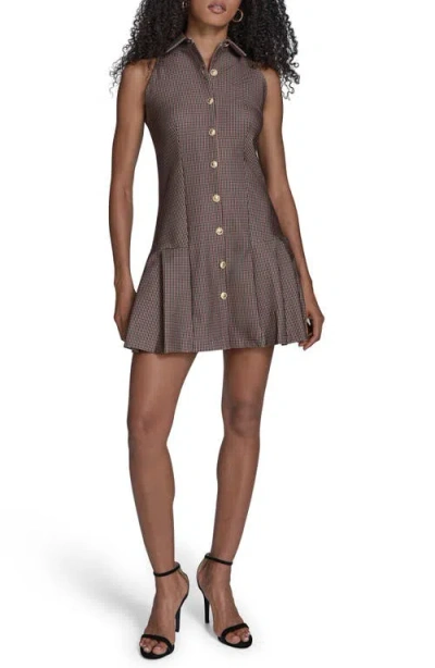 Bcbg Microcheck Sleeveless Minidress In Brown