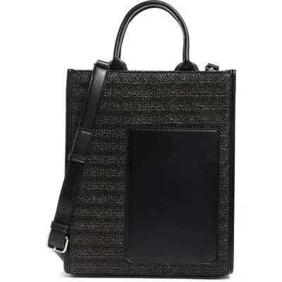Bcbg Mini Whipstitched Straw Tote Bag In Black