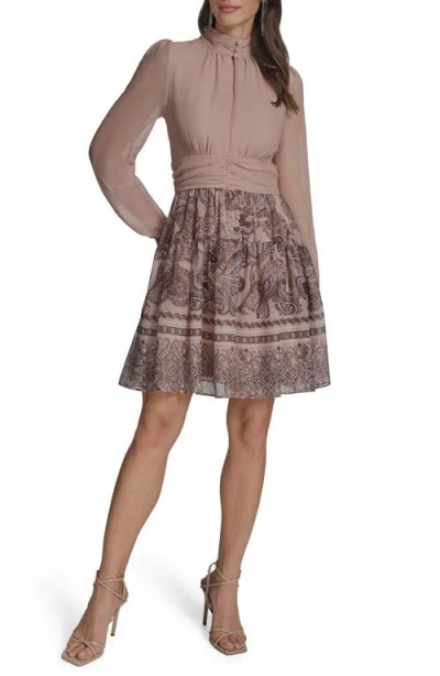 Bcbg Mock Neck Long Sleeve Minidress In Brown