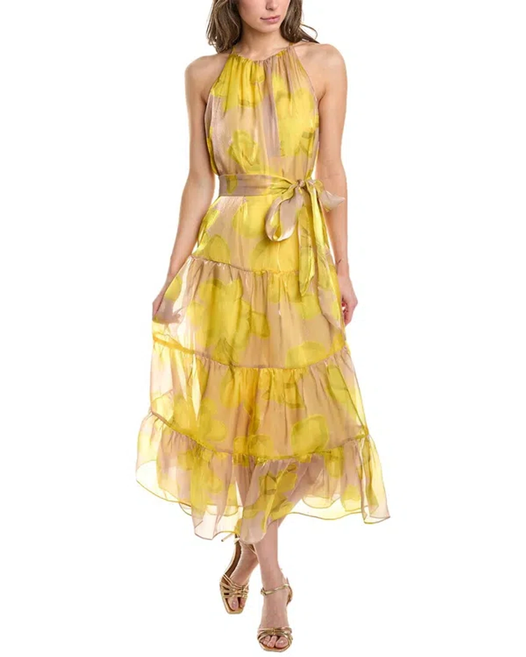 bcbg yellow maxi dress Bcbg New York Haltered Tiered Maxi Dress In Yellow