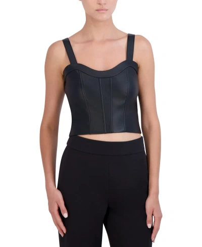 Bcbg New York Women's Faux-leather Corset Top In Onyx