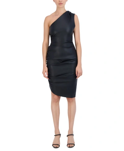 Bcbg New York Women's Faux-leather One-shoulder Dress In Onyx