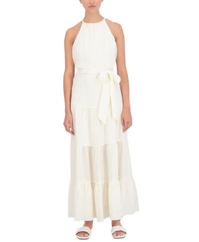 Bcbg New York Women's Plisse Halter Tiered Maxi Dress In Blanc
