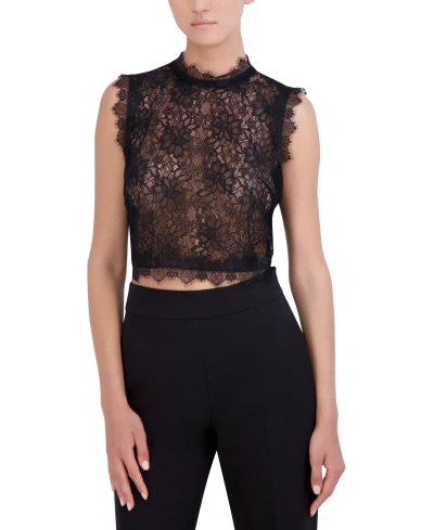 Bcbg New York Sheer Lace Crop Top In Onyx