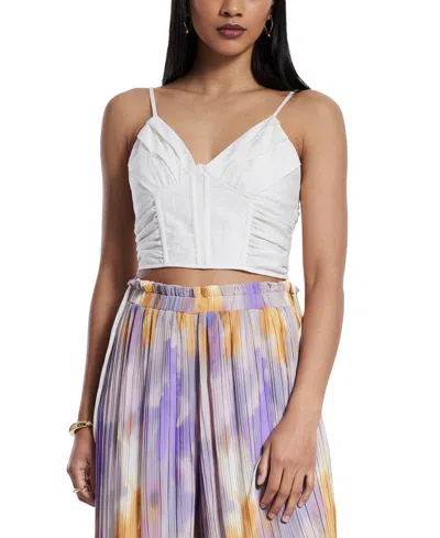 Bcbg New York Women's Sleeveless Shirred Crop Top In Blanc