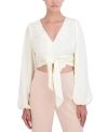 BCBG NEW YORK WOMEN'S TIE-FRONT CROPPED BLOUSE