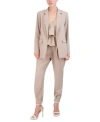 BCBG NEW YORK WOMENS TWILL OPEN FRONT BLAZER TWILL TIERED CAMI TOP TWILL JOGGER PANTS