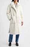 Bcbg Notch Collar Faux Shearling Long Coat In White