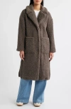 Bcbg Notch Collar Faux Shearling Long Coat In Brown