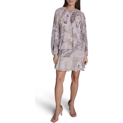 Bcbg Paisley Long Sleeve Tiered Minidress In Gray
