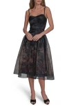 Bcbg Paisley Organza Bustier Midi Dress In Black