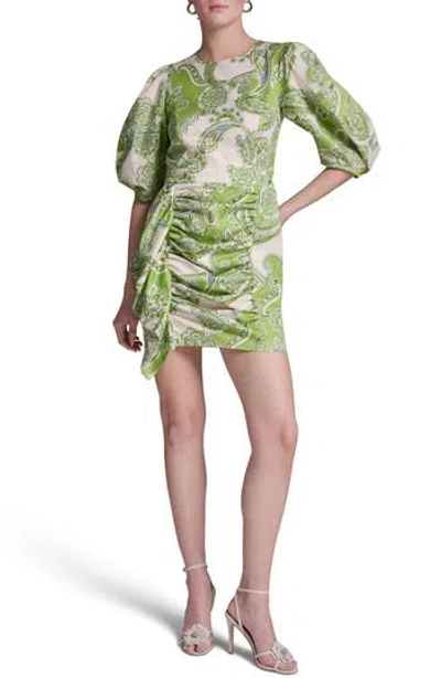 Bcbg Paisley Puff Sleeve Ruched Minidress In Multi
