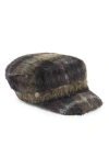 Bcbg Plaid Brushed Faux Fur Conductor Cap In Brown