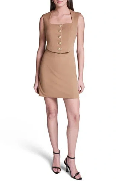 Bcbg Plry Button-front Vest Minidress In Camel