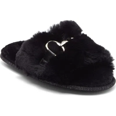 Bcbg Plush Horsebit Faux Fur Slipper In Black