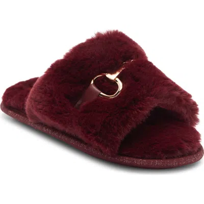 Bcbg Plush Horsebit Faux Fur Slipper In Burgundy