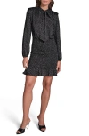 Bcbg Polka Dot Long Sleeve Smocked Skirt Hammered Satin Dress In Multi