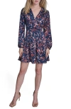 Bcbg Print Ruffle Long Sleeve Minidress In Yellow
