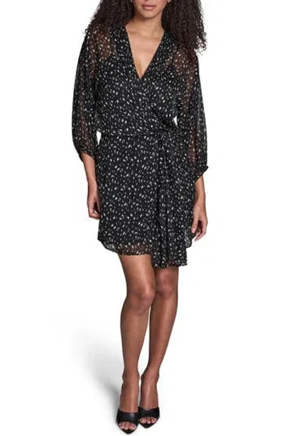 Bcbg Print Wrap Front Long Sleeve Dress In Black
