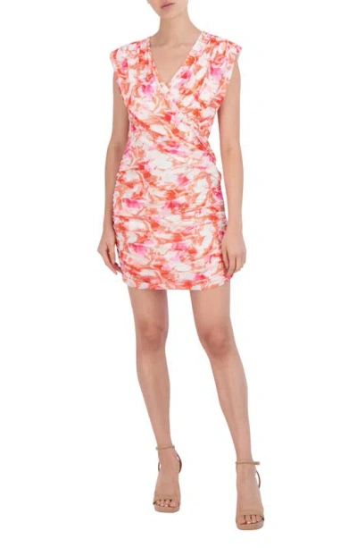 Bcbg Printed Mesh Wrap Style Dress In Abstract Floral