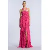 Bcbg Ruffle Chiffon Gown In Pink