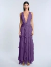 Bcbg Ruffle Halter Chiffon Gown In Purple
