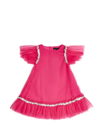 Bcbg Kids' Ruffled Sequin-embellished Dress In Pink