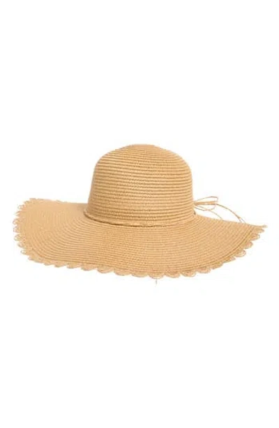 Bcbg Scalloped Edge Straw Floppy Hat In Brown