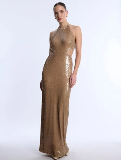 BCBG BCBG SEQUIN CUTOUT HALTER GOWN
