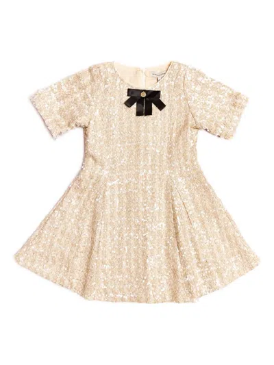 Bcbg Kids' Sequin-embellished Bow Dress In Gold