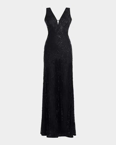 Bcbg Sequin-embellished Cutout Gown In Black