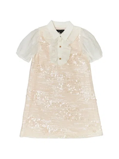Bcbg Kids' Sequin Ruffle Dress In Neutral