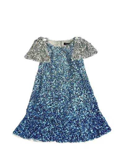 Bcbg Kids' Sequined Flutter-sleeves Dress In Blue