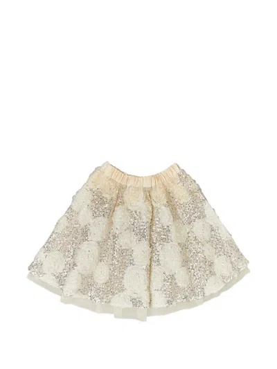 Bcbg Sequin-embellished Floral-appliqué Skirt In Silver