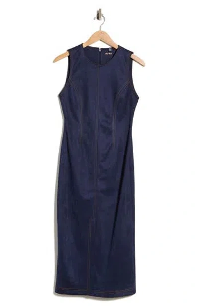 Bcbg Sleeveless Faux Suede Sheath Midi Dress In Deep