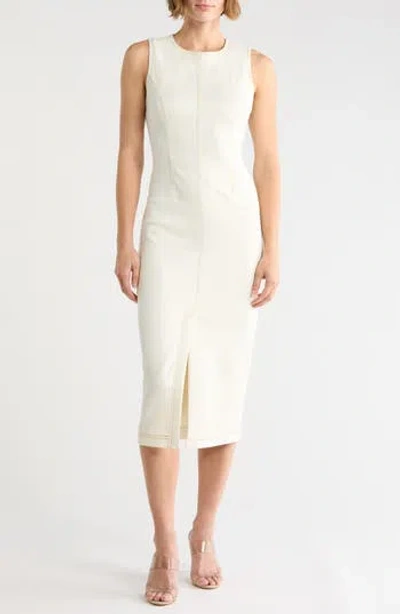 Bcbg Sleeveless Faux Suede Sheath Midi Dress In Pearl